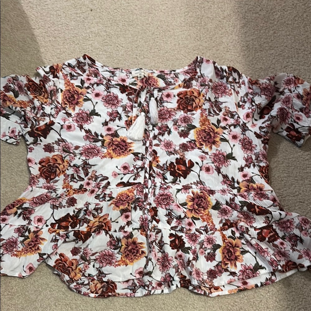 Orange and Brown Ruffled Blouse with Peter Pan Collar